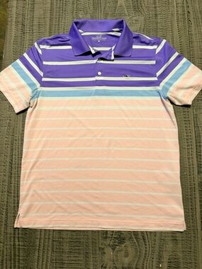 crown & ivy Purple and White Striped Polo
